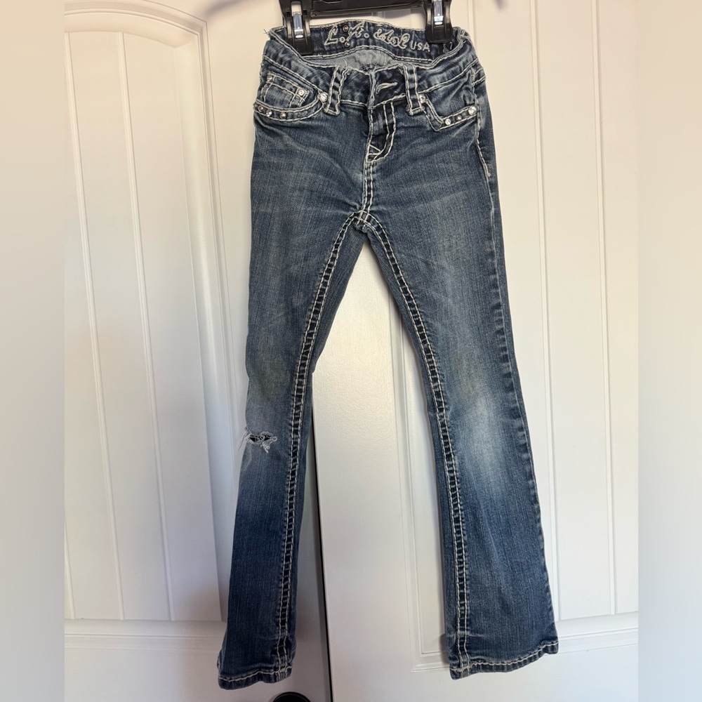 L.A. Idol Girls Bling distressed bootcut cowgirl Jeans sz 7